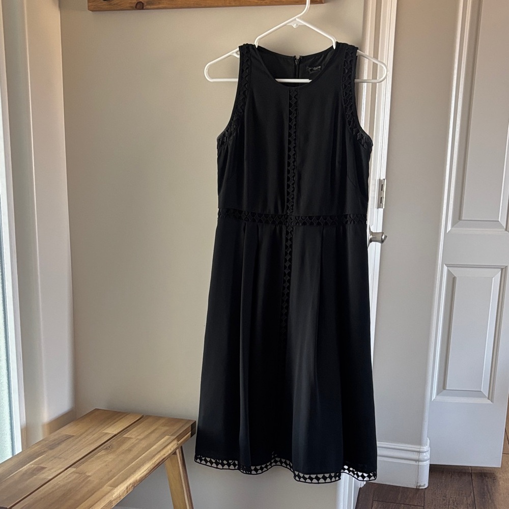 Ann Taylor Black Midi Dress with Lace Trim